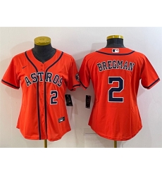 Women Houston Astros 2 Alex Bregman Orange With Patch Cool Base Stitched Baseball Jersey