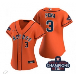 Women Houston Astros 3 Jeremy Pe F1a Orange 2022 World Series Champions With No  In Front Stitched Baseball Jersey