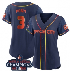 Women Houston Astros 3 Jeremy Pena Navy 2022 World Series Champions City Connect Stitched Baseball Jersey