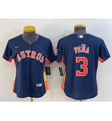 Women Houston Astros 3 Jeremy Pena Navy With Patch Cool Base Stitched Baseball Jersey 1