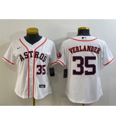 Women Houston Astros 35 Justin Verlander White With Patch Cool Base Stitched Baseball Jerseys