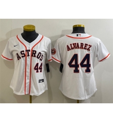 Women Houston Astros 44 Yordan Alvarez White With Patch Cool Base Stitched Baseball Jersey