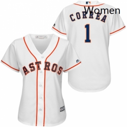 Womens Majestic Houston Astros 1 Carlos Correa Authentic White Home Cool Base MLB Jersey