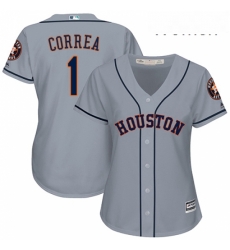 Womens Majestic Houston Astros 1 Carlos Correa Replica Grey Road Cool Base MLB Jersey