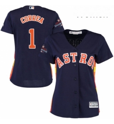 Womens Majestic Houston Astros 1 Carlos Correa Replica Navy Blue Alternate 2017 World Series Champions Cool Base MLB Jersey