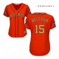 Womens Majestic Houston Astros 15 Carlos Beltran Authentic Orange Alternate 2018 Gold Program Cool Base MLB Jersey