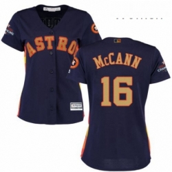 Womens Majestic Houston Astros 16 Brian McCann Authentic Navy Blue Alternate 2018 Gold Program Cool Base MLB Jersey