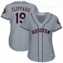 Womens Majestic Houston Astros 19 Tyler Clippard Authentic Grey Road Cool Base MLB Jersey 