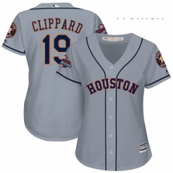 Womens Majestic Houston Astros 19 Tyler Clippard Replica Grey Road 2017 World Series Champions Cool Base MLB Jersey 