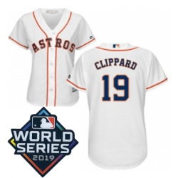 Womens Majestic Houston Astros 19 Tyler Clippard White Home Cool Base Sitched 2019 World Series Patch jersey