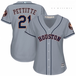 Womens Majestic Houston Astros 21 Andy Pettitte Replica Grey Road Cool Base MLB Jersey