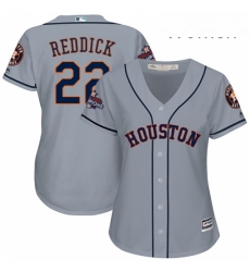 Womens Majestic Houston Astros 22 Josh Reddick Authentic Grey Road 2017 World Series Champions Cool Base MLB Jersey