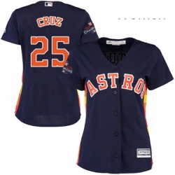 Womens Majestic Houston Astros 25 Jose Cruz Jr Authentic Navy Blue Alternate 2017 World Series Champions Cool Base MLB Jersey