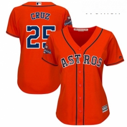 Womens Majestic Houston Astros 25 Jose Cruz Jr Replica Orange Alternate 2017 World Series Champions Cool Base MLB Jersey