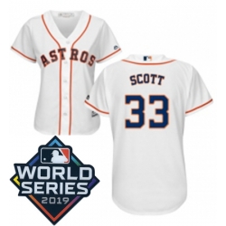 Womens Majestic Houston Astros 33 Mike Scott White Home Cool Base Sitched 2019 World Series Patch Jersey