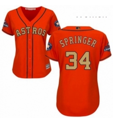 Womens Majestic Houston Astros 34 Nolan Ryan Authentic Orange Alternate 2018 Gold Program Cool Base MLB Jersey