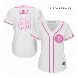 Womens Majestic Houston Astros 45 Gerrit Cole Replica White Fashion Cool Base MLB Jersey 