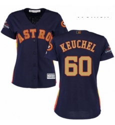 Womens Majestic Houston Astros 60 Dallas Keuchel Authentic Navy Blue Alternate 2018 Gold Program Cool Base MLB Jersey