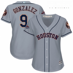 Womens Majestic Houston Astros 9 Marwin Gonzalez Replica Grey Road 2017 World Series Champions Cool Base MLB Jersey 