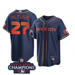 Youth Houston Astros 27 Jose Altuve Navy 2022 World Series Champions City Connect Stitched BaseballJersey