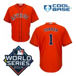 Youth Majestic Houston Astros 1 Carlos Correa Orange Alternate Cool Base Sitched 2019 World Series Patch Jersey