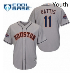 Youth Majestic Houston Astros 11 Evan Gattis Authentic Grey Road 2017 World Series Champions Cool Base MLB Jersey