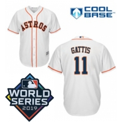 Youth Majestic Houston Astros 11 Evan Gattis White Home Cool Base Sitched 2019 World Series Patch Jersey