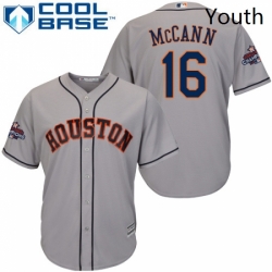 Youth Majestic Houston Astros 16 Brian McCann Replica Grey Road 2017 World Series Champions Cool Base MLB Jersey