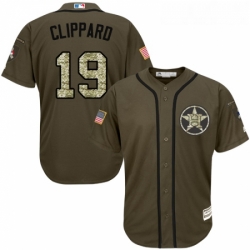 Youth Majestic Houston Astros 19 Tyler Clippard Replica Green Salute to Service MLB Jersey 