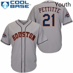 Youth Majestic Houston Astros 21 Andy Pettitte Replica Grey Road 2017 World Series Champions Cool Base MLB Jersey