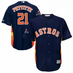 Youth Majestic Houston Astros 21 Andy Pettitte Replica Navy Blue Alternate 2017 World Series Champions Cool Base MLB Jersey