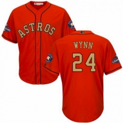 Youth Majestic Houston Astros 24 Jimmy Wynn Authentic Orange Alternate 2018 Gold Program Cool Base MLB Jersey 