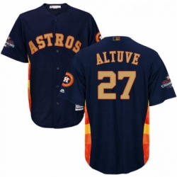 Youth Majestic Houston Astros 27 Jose Altuve Authentic Navy Blue Alternate 2018 Gold Program Cool Base MLB Jersey