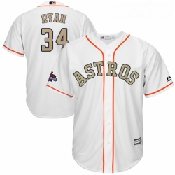 Youth Majestic Houston Astros 34 Nolan Ryan Authentic White 2018 Gold Program Cool Base MLB Jersey