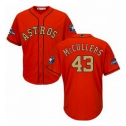 Youth Majestic Houston Astros 43 Lance McCullers Authentic Orange Alternate 2018 Gold Program Cool Base MLB Jersey