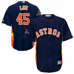 Youth Majestic Houston Astros 45 Carlos Lee Authentic Navy Blue Alternate 2017 World Series Champions Cool Base MLB Jersey