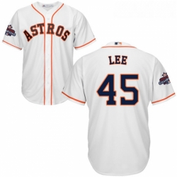 Youth Majestic Houston Astros 45 Carlos Lee Authentic White Home 2017 World Series Champions Cool Base MLB Jersey