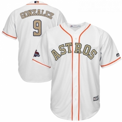 Youth Majestic Houston Astros 9 Marwin Gonzalez Authentic White 2018 Gold Program Cool Base MLB Jersey 