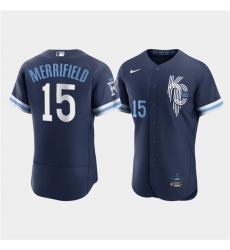 Men Kansas City Royals 15 Whit Merrifield 2022 Navy City Connect Flex Base Stitched MLB jersey