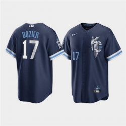 Men Kansas City Royals 17 Hunter Dozier 2022 Navy City Connect Cool Base Stitched Jerse