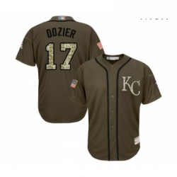 Mens Kansas City Royals 17 Hunter Dozier Authentic Green Salute to Service Baseball Jersey 