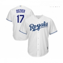 Mens Kansas City Royals 17 Hunter Dozier Replica White Home Cool Base Baseball Jersey 