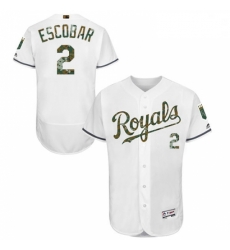 Mens Majestic Kansas City Royals 2 Alcides Escobar Authentic White 2016 Memorial Day Fashion Flex Base Jersey