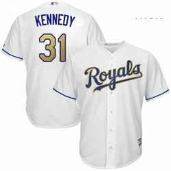 Mens Majestic Kansas City Royals 31 Ian Kennedy Replica White Home Cool Base MLB Jersey