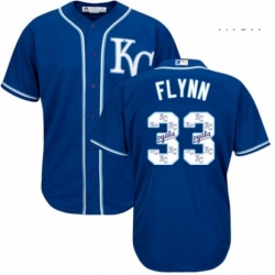 Mens Majestic Kansas City Royals 33 Brian Flynn Blue Authentic Blue Team Logo Fashion Cool Base MLB Jersey 