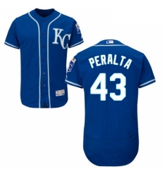 Mens Majestic Kansas City Royals 43 Wily Peralta Royal Blue Alternate Flex Base Collection 2018 World Series Jersey