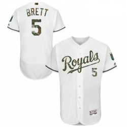 Mens Majestic Kansas City Royals 5 George Brett Authentic White 2016 Memorial Day Fashion Flex Base Jersey 