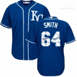 Mens Majestic Kansas City Royals 64 Burch Smith Blue Authentic Blue Team Logo Fashion Cool Base MLB Jersey 