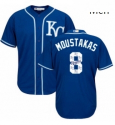 Mens Majestic Kansas City Royals 8 Mike Moustakas Authentic Blue Team Logo Fashion Cool Base MLB Jersey