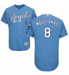 Mens Majestic Kansas City Royals 8 Mike Moustakas Light Blue Alternate Flex Base Authentic Collection MLB Jersey